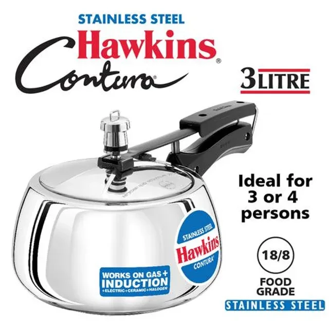 Hawkins Contura Stainless Steel Inner Lid Pressure Cooker - Induction Base, Silver, SSC30, 3 l-2.webp